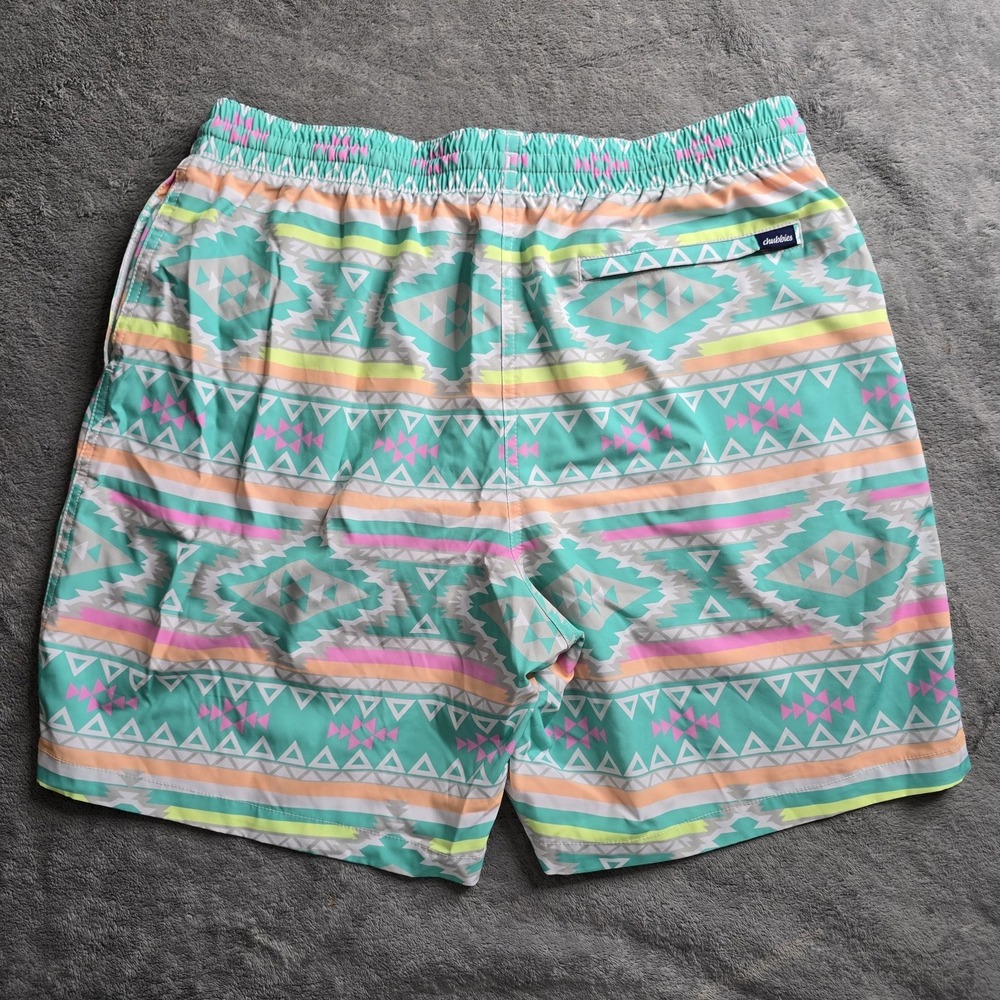 Chubbies Shorts Men's XL Teal Aztec En Fuegos 7" Swim Trunks Lined Drawstring - Picture 11 of 16